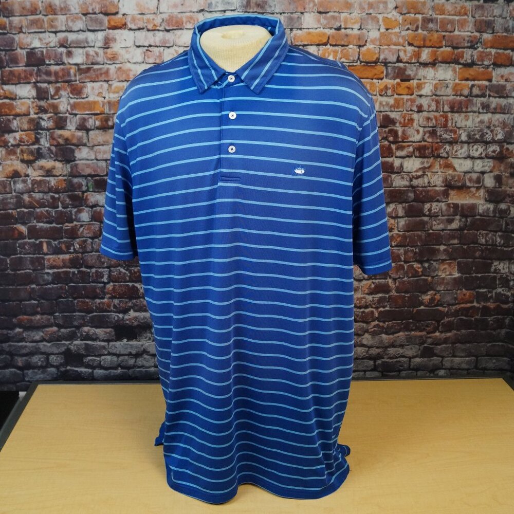 Southern Tide Polo Shirt Mimosa Hills Blue Striped Club Golf Performance Mens XL